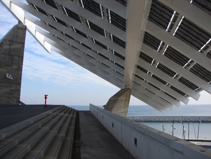 View of the stands under the photovoltaic pergola