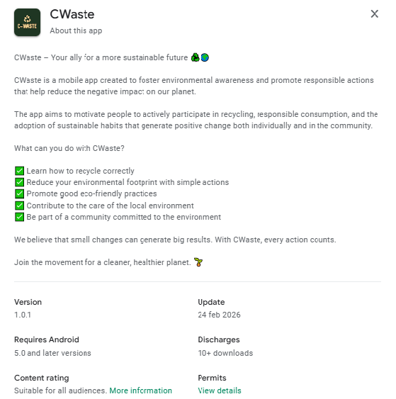 Screenshot of C‑Waste App Interface from Google Play.
